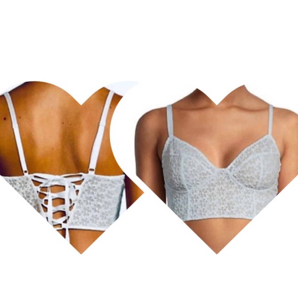 Free People Lele Longline  Bralette Bra  ribbon corset lace-up Back Size XS